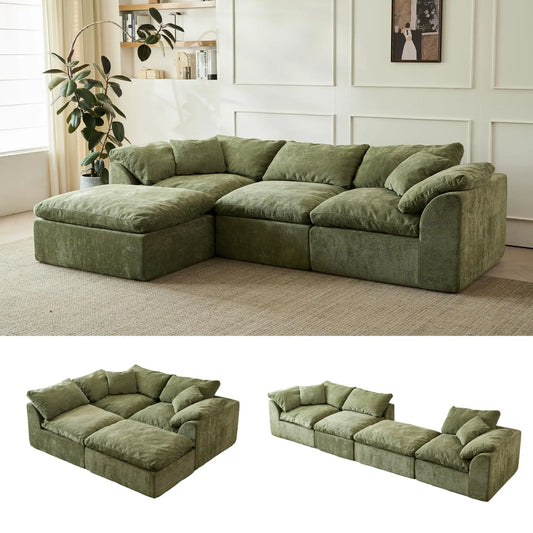 Modern L Shaped Chenille Sectional Sofa With Ottoman