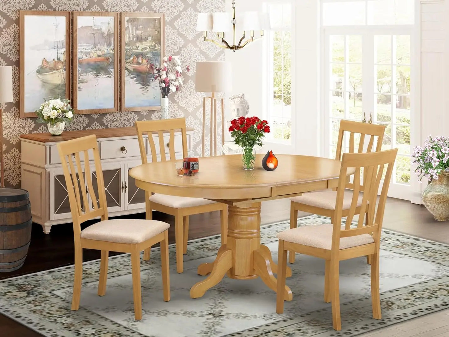 Dining Table Set With Butterfly Leaves And Linen Chairs