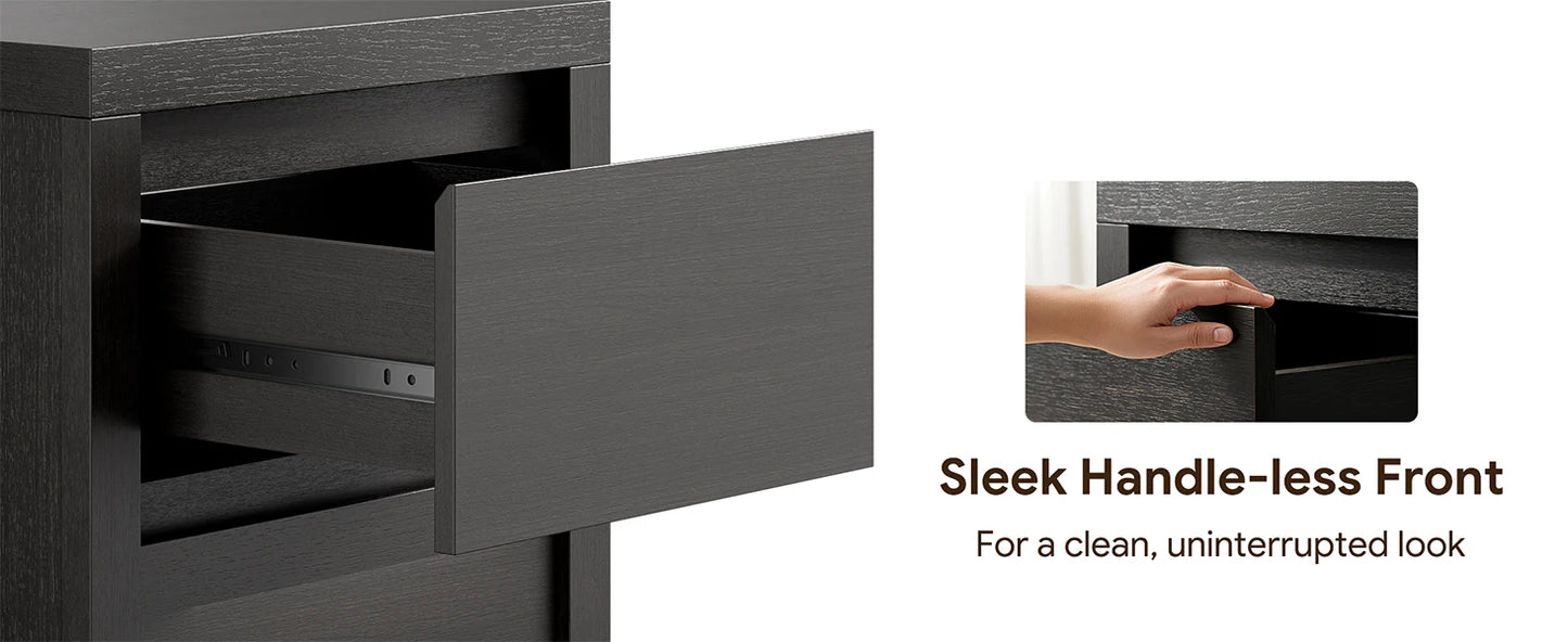 Set of 2 Wooden Nightstands With 2 Handle-Free Storage Drawers, Thickened Bedside End Side Table For Bedroom Black Finish