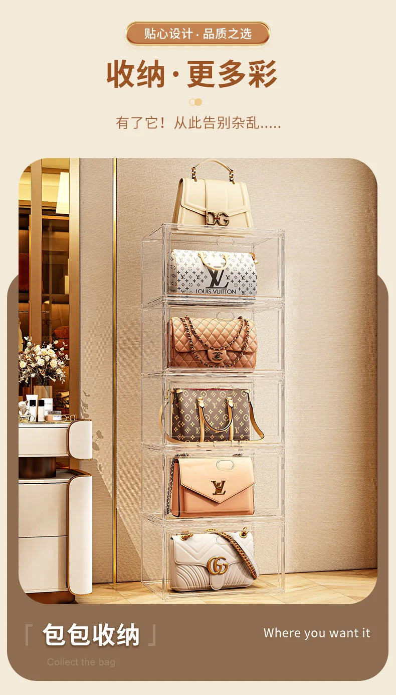 Large AJ Sneaker Organizer Box Thickened Transparent Shoe Box with Magnetic Closure Stackable Multi-Layer Shoe Storage Organizer