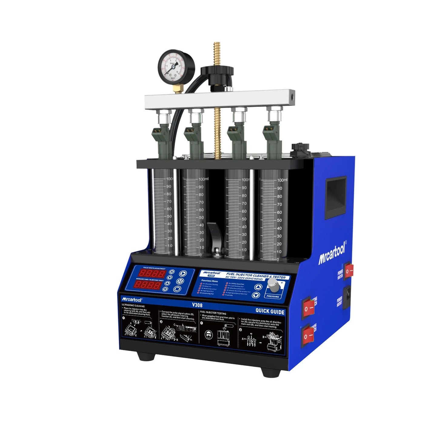 MR CARTOOL V308 4 Cylinders Ultrasonic Cleaning Car Fuel Injector Cleaner&Tester Fuel Injector Cleaner Tester 220V/110V
