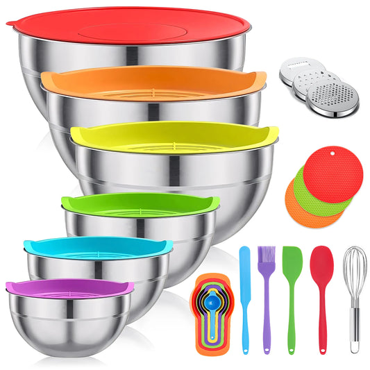 Stainless Steel Mixing Bowl Set Non Slip Kitchen Essentials