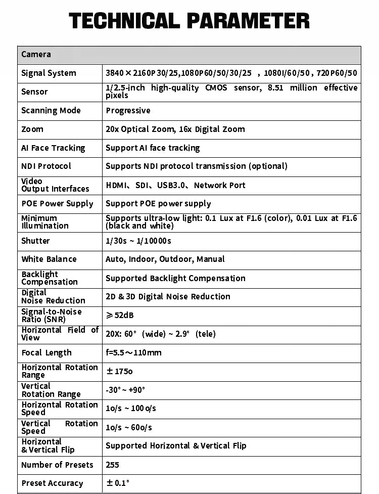 4K NDI PTZ Camera 1-10pcs 20X Zoom Video Conference Camera for Church Business Meeting Optional 1 Controller Keyboard Kit