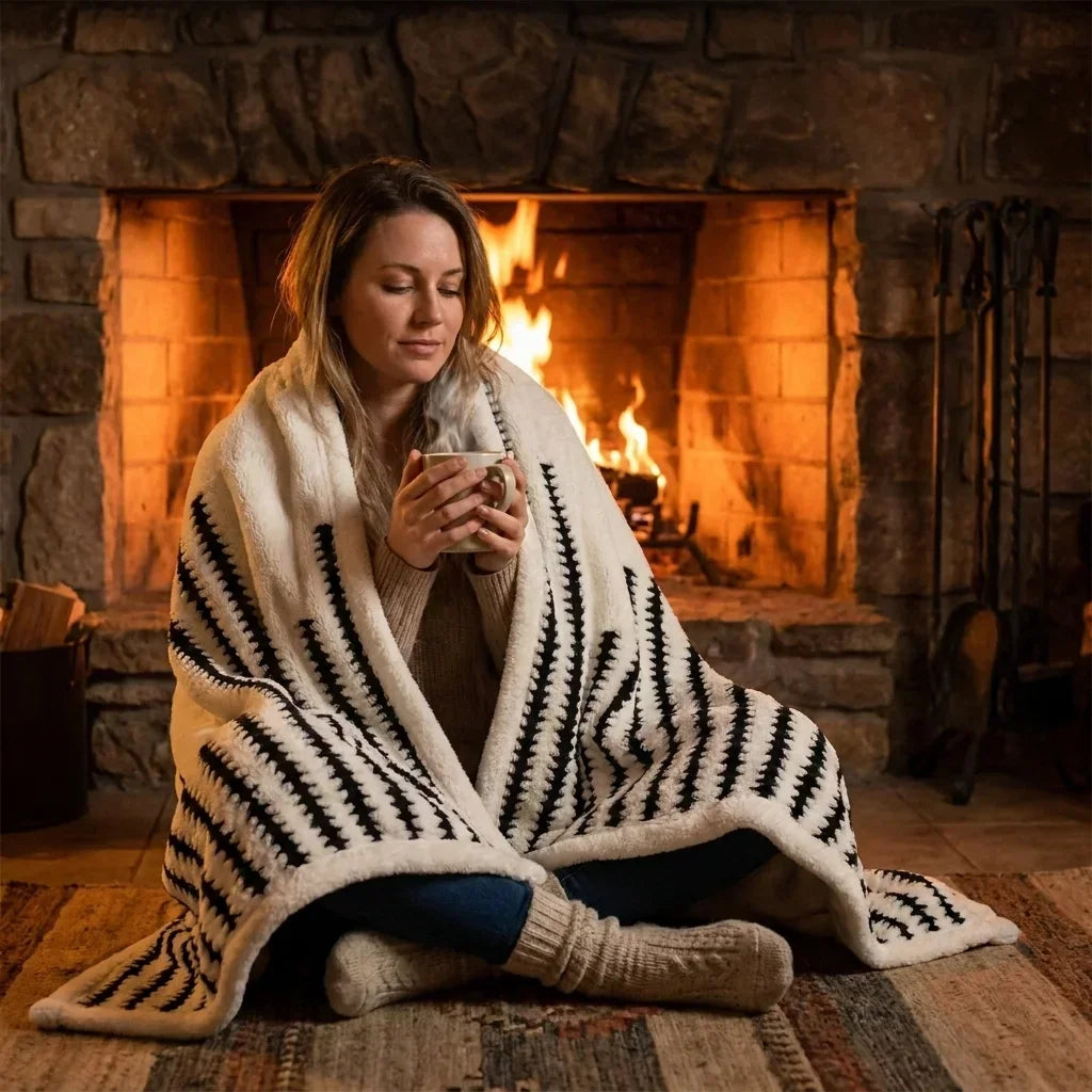 Reversible Sherpa Blanket Ultra Soft Warm Fleece For Home