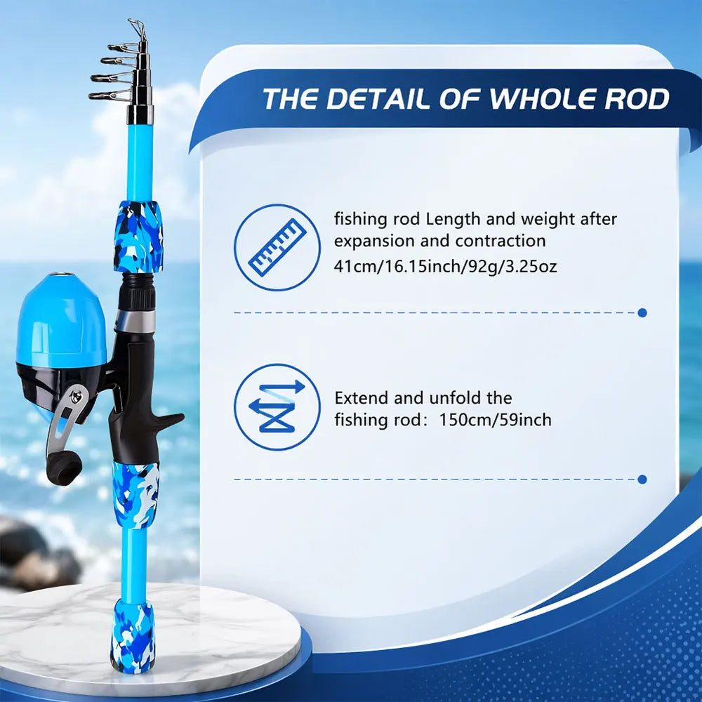 youth Fishing Pole Set with Full Starter Kit - Portable Telescopic Fishing Rod & Reel with Spinning Mechanism,All Necessary Accessories (Hooks, Sinkers, Swivels,) Ideal for Lakes, Ponds, Beach