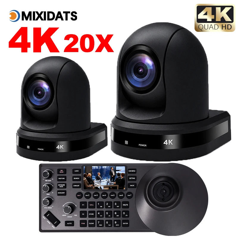 4K NDI PTZ Camera 1-10pcs 20X Zoom Video Conference Camera for Church Business Meeting Optional 1 Controller Keyboard Kit