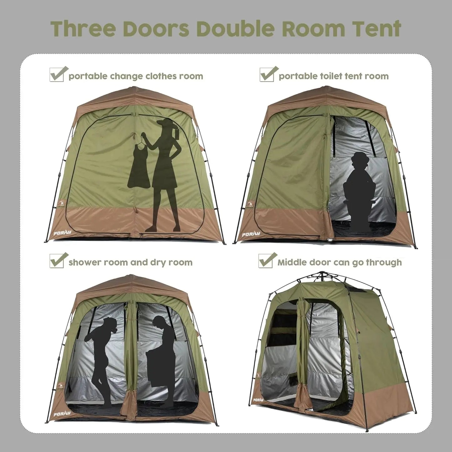 Camping Shower Tent Deluxe Easy Setup Privacy Shelter with Floor Drain for Beach Hiking
