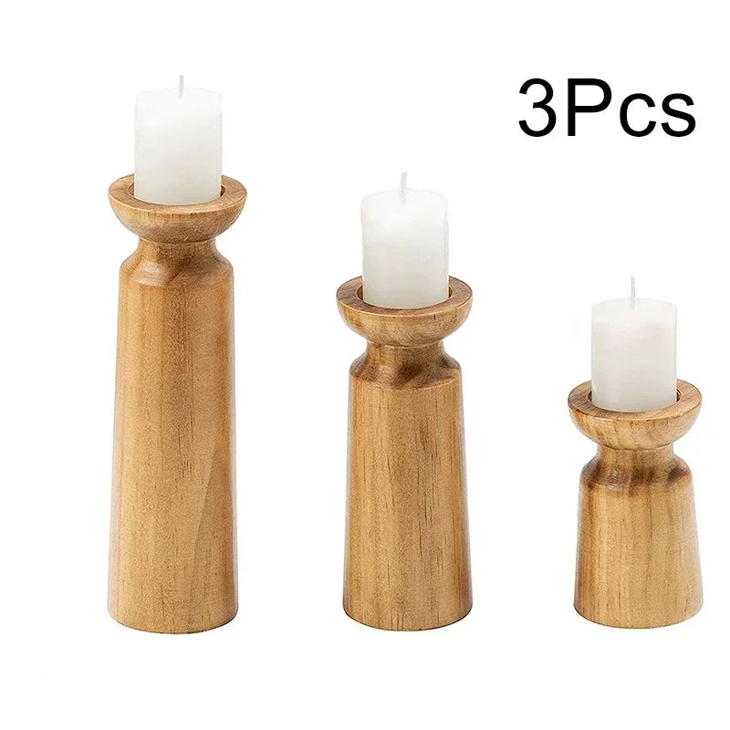 Natural Wooden Candlestick Holders Retro Wedding Table Decor