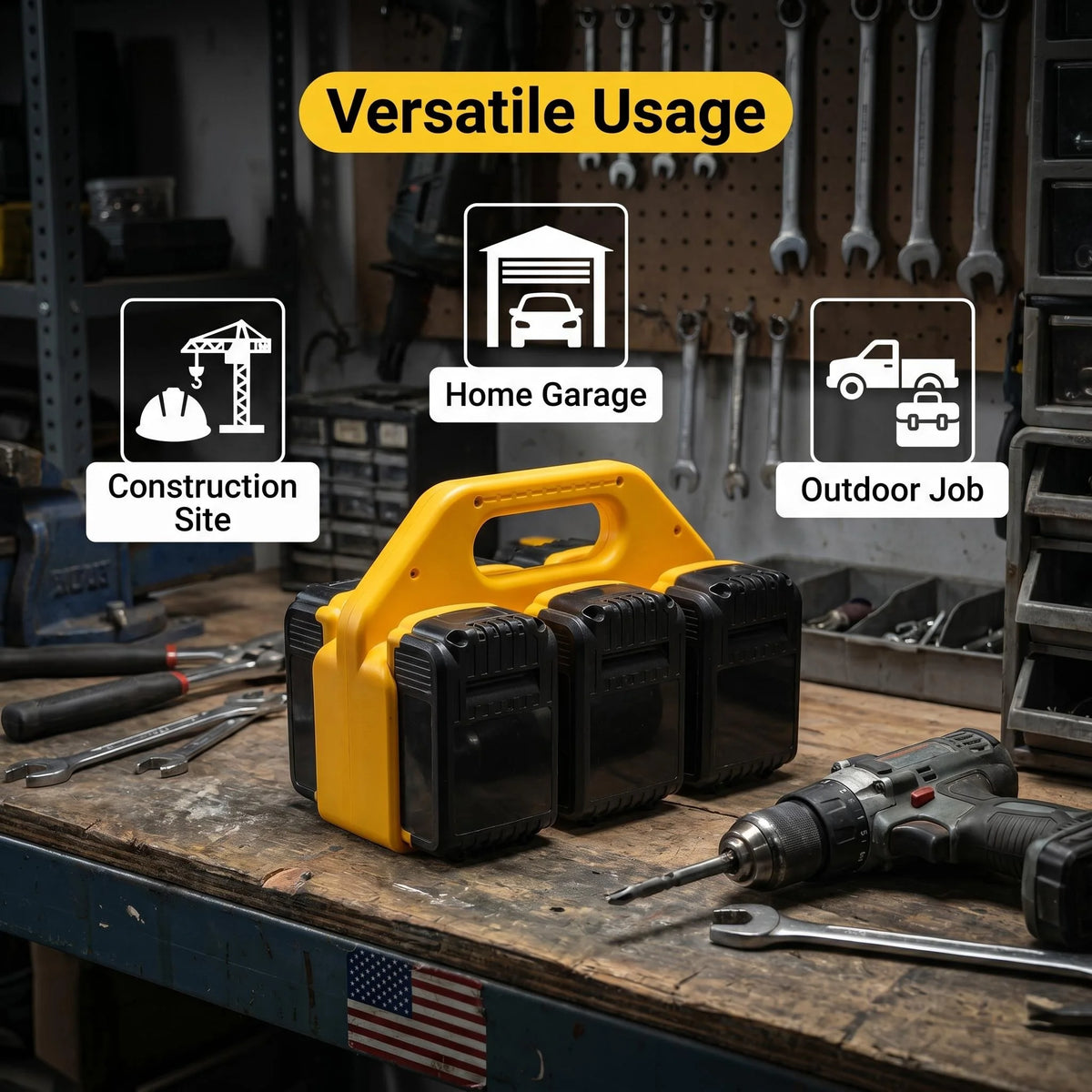 6-Slot Storage Box for Dewalt 18V & 20V Lithium Batteries - Built-in Handle, Eliminates Battery Disorganization & Easy to Carry