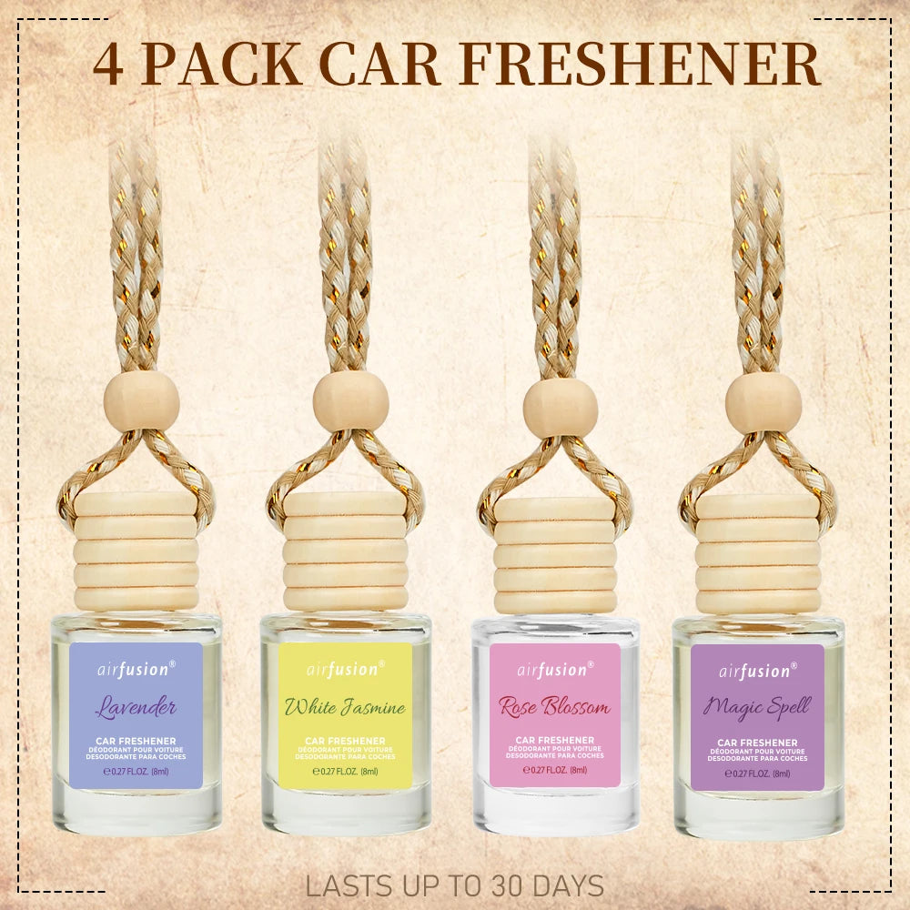 4 Pack Hanging Car Air Freshener & Diffuser | 120-Day Long-Lasting Fragrance | 17 Fragrances All Ages