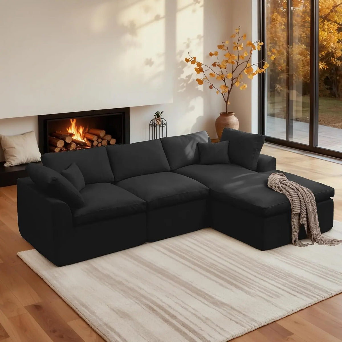 Modern Boneless Modular Cloud Sectional Sofa With Ottoman