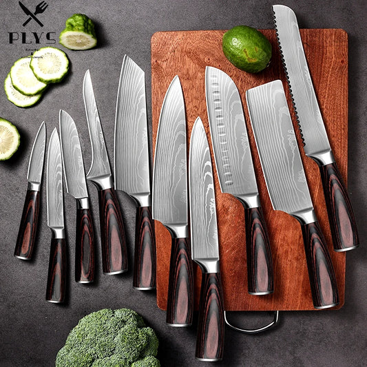 PLYS 3/5/7pcs Damascus Pattern Kitchen Knife Set Sharp Knives