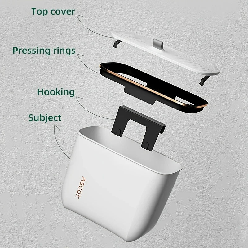 Hanging Trash Can Kitchen Cabinet Door Wall Mounted Garbage Bin Recycling Garbage Basket with Lid Bathroom Kitchen Accessories