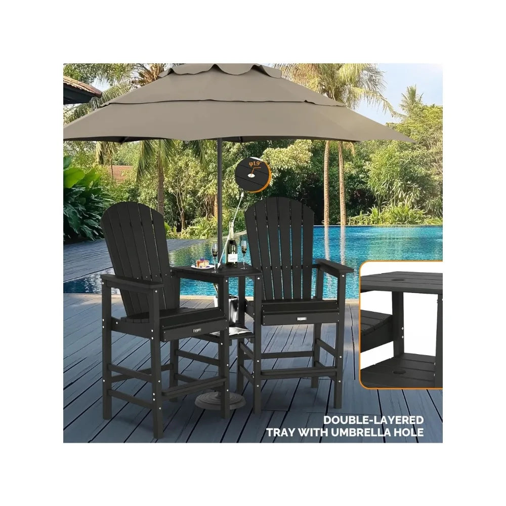 Adirondack HDPE Outdoor Bar Stools Set With Connecting Tray