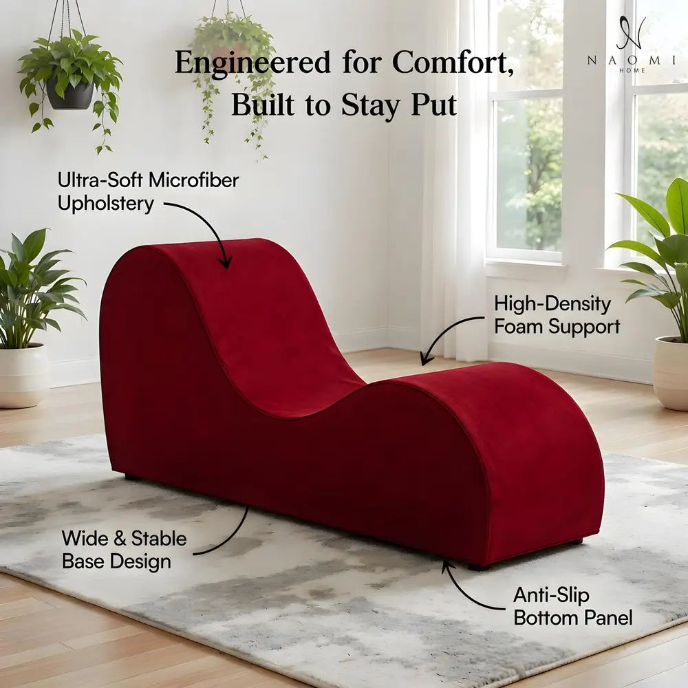 Yoga Chair for Adults Ergonomic Yoga Chaise Lounge Bench, Wood amp Metal Frame, 330 lb Capacity, Upholstered Microfiber Lounge