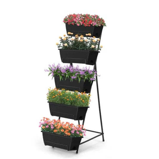 5 Tier Vertical Raised Garden Bed Planter Box, Vertical Raised Bed with Drainage Holes for Indoor Outdoor Herbs Flowers Vegetab