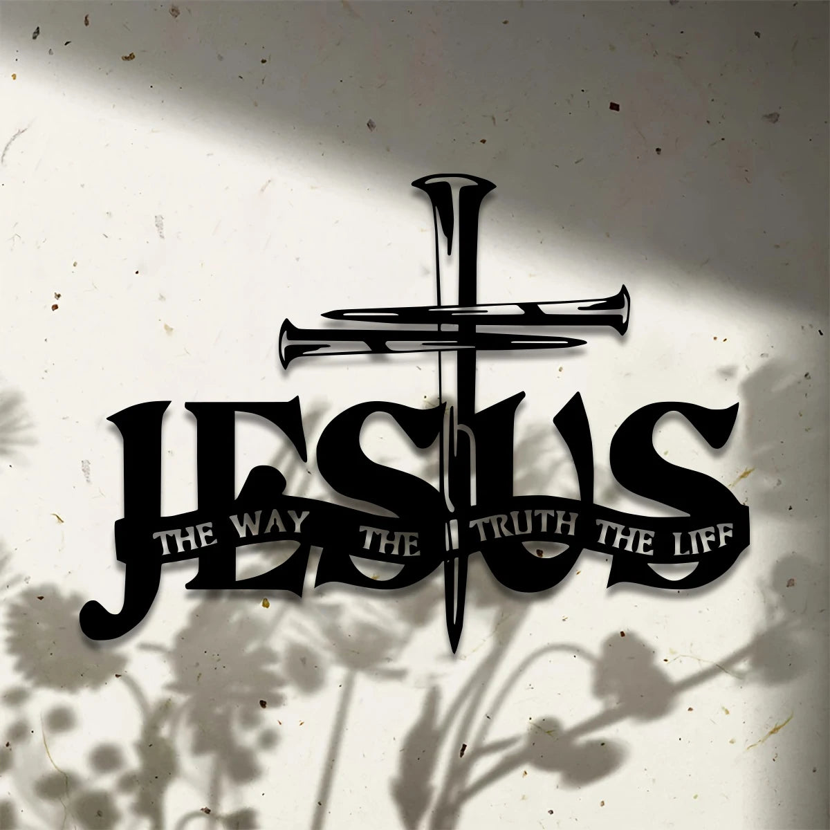 Jesus Metal Wall Decor - Elegant Black Cross with Praying Hands & JESUS Lettering -  Christian Church, Home, Office Decoration