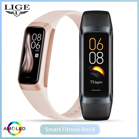 LIGE Amoled Smart Watch Band Women Heart Rate Blood Waterproof Fitness Tracker