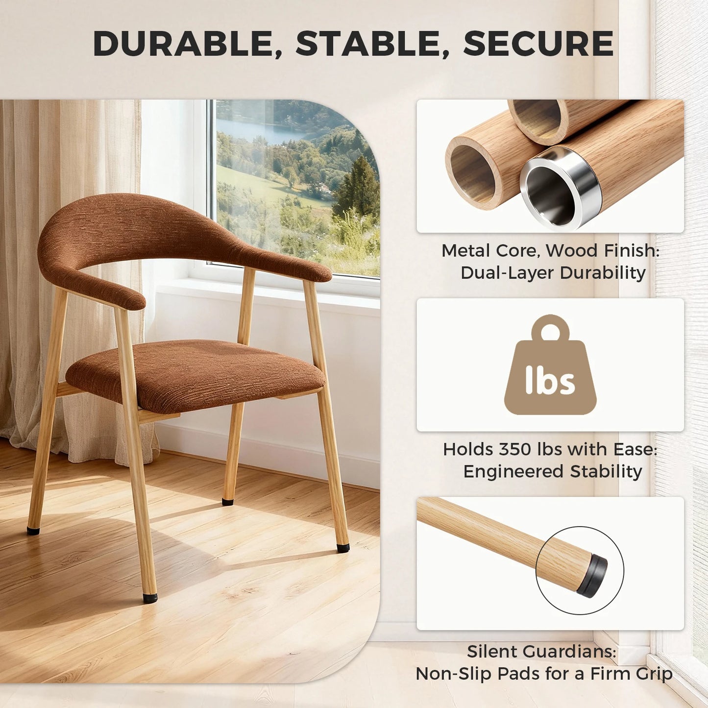 MCQ Ergonomic Backrest Office Chair Set of 2 Modern Linen Fabric Upholstered Side Chairs with Curved Backrest Metal Frame Chairs
