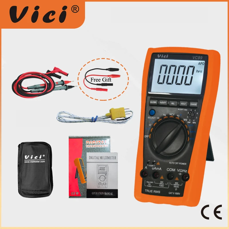 Vici VC99 6000 Counts Auto-Ranging Multimeter AC/DC Tester for Home/Electricians, Data Hold/Temperature/NCV, CE Certified
