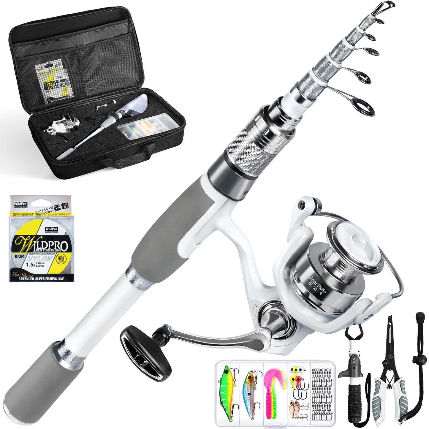 Fishing Rod and Reel Combo Carbon Fiber Telescopic Fishing Pole Carrier Bag Portable Kit Saltwater Freshwater