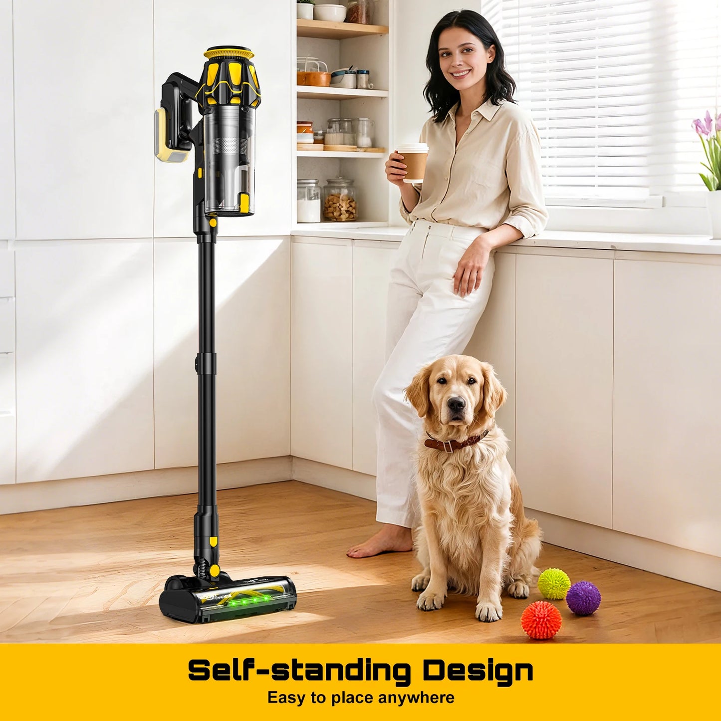 Cordless Stick Vacuum Cleaner Compatible with DeWalt 20V Battery, 45KPa Powerful Suction & 400W Motor, Self-Standing Vacuum for Hard Floors, Carpet and Home Cleaning (Battery Not Included)