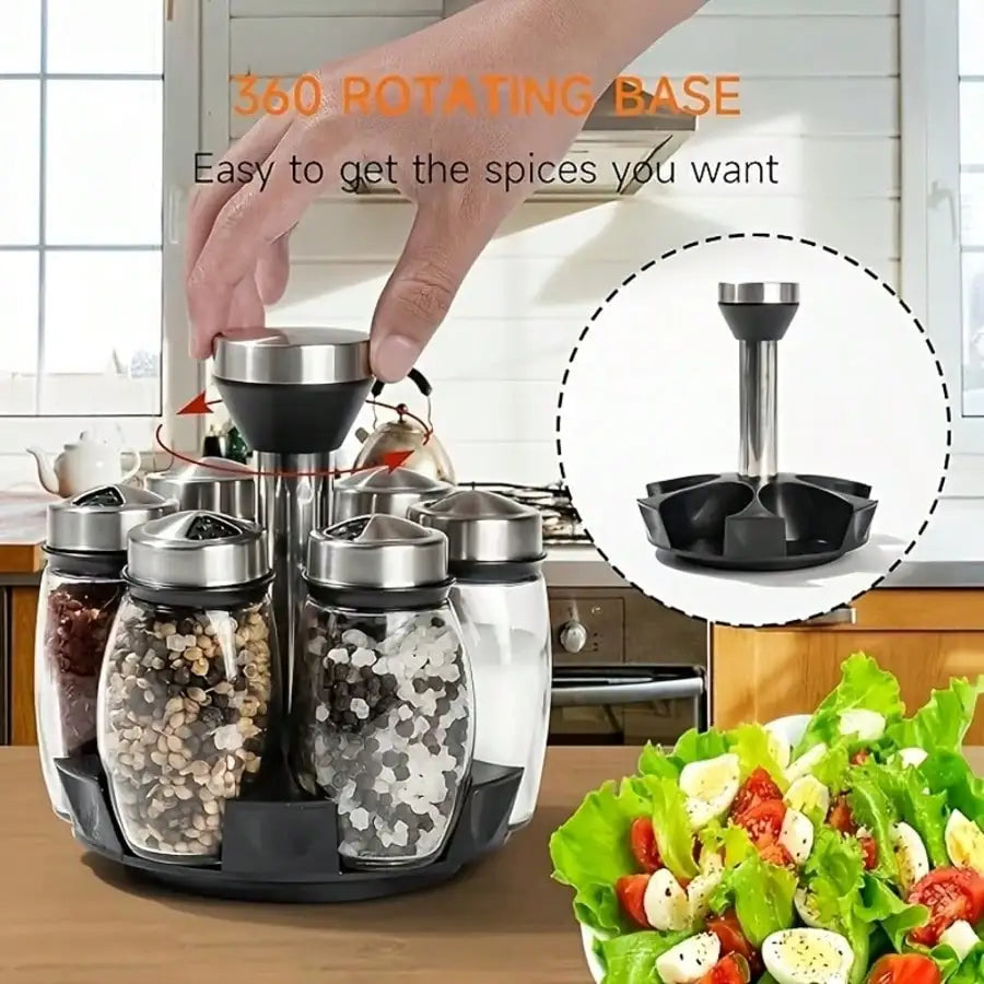 12pcs Glass Jar Set - Rotating Kitchen Spice Rack Organizer, Countertop Herb & Spice Carousel - Ideal For Kitchen Counter Accessories, Spice Organization, And Storage