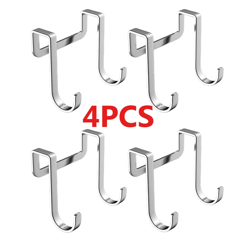304 Stainless Steel Hook Multi-Purpose Hook Free Punching Double S-Shape Hook Kitchen Bathroom Door Back Coat Towel Storage Rack