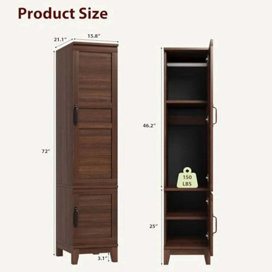 Armoire Wardrobe Closet with 2 Doors Wooden Wardrobe Cabinet with Hanging Rod 72 in Narrow Tall Clothing Armoire Cabinet with 1