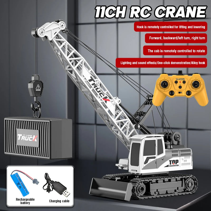 RC Crane Tractor 2.4G 15/13/11/9CH Children Electric Alloy Arm Remote Control Truck Engineering Vehicle Electric Spray Xmas Gift