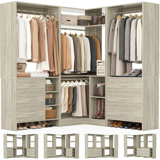 Closet System with 6 Drawers, 4 Hanging Rods & Corner Tower