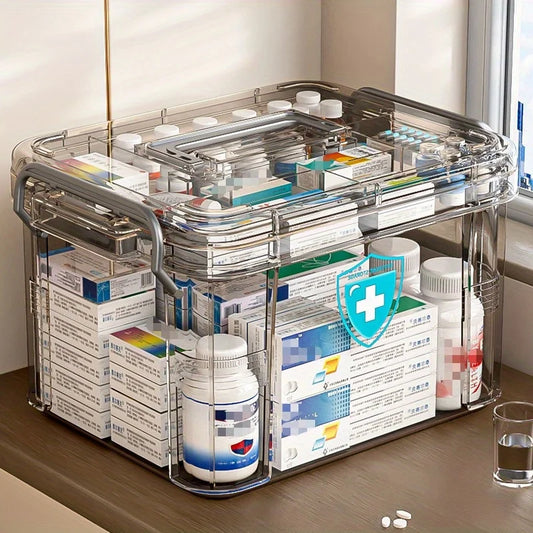 Waterproof Double Layer Pill Organizer Box With Transparent Compartments