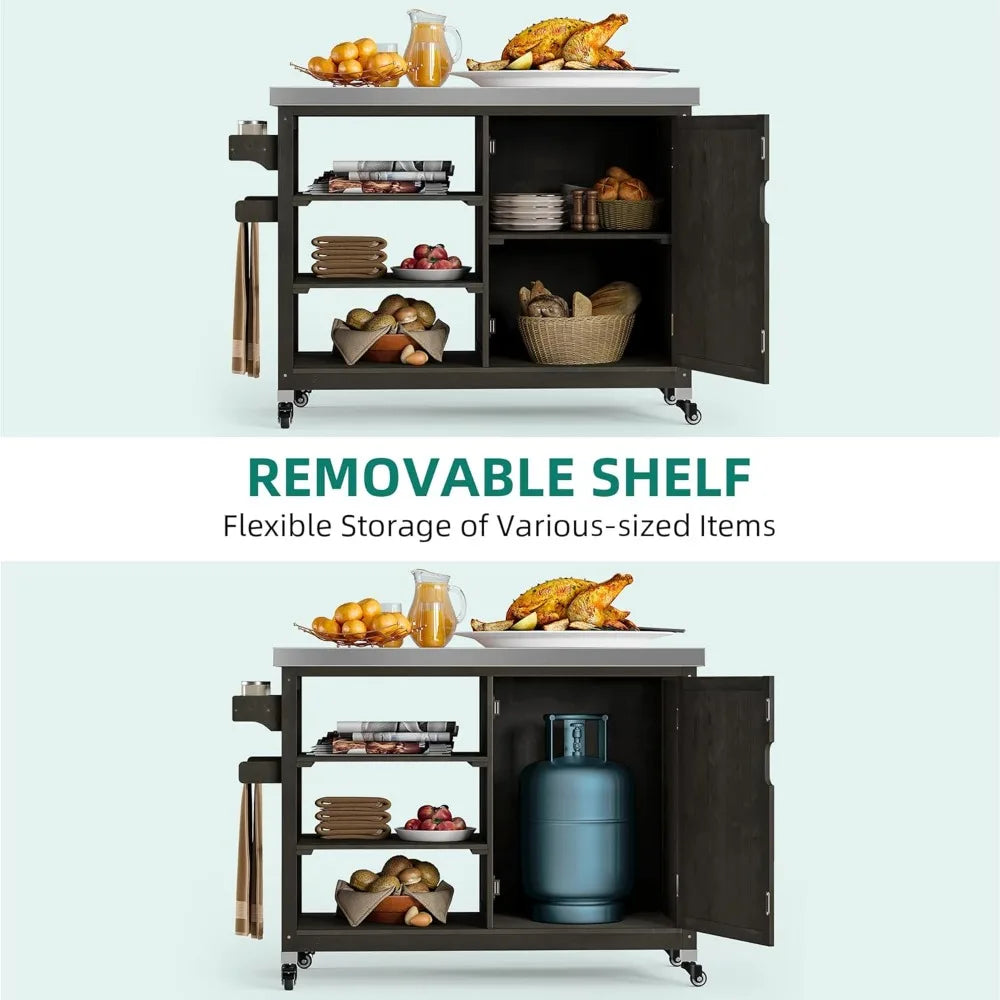 Solid Wood Outdoor Grill Cart With Stainless Table