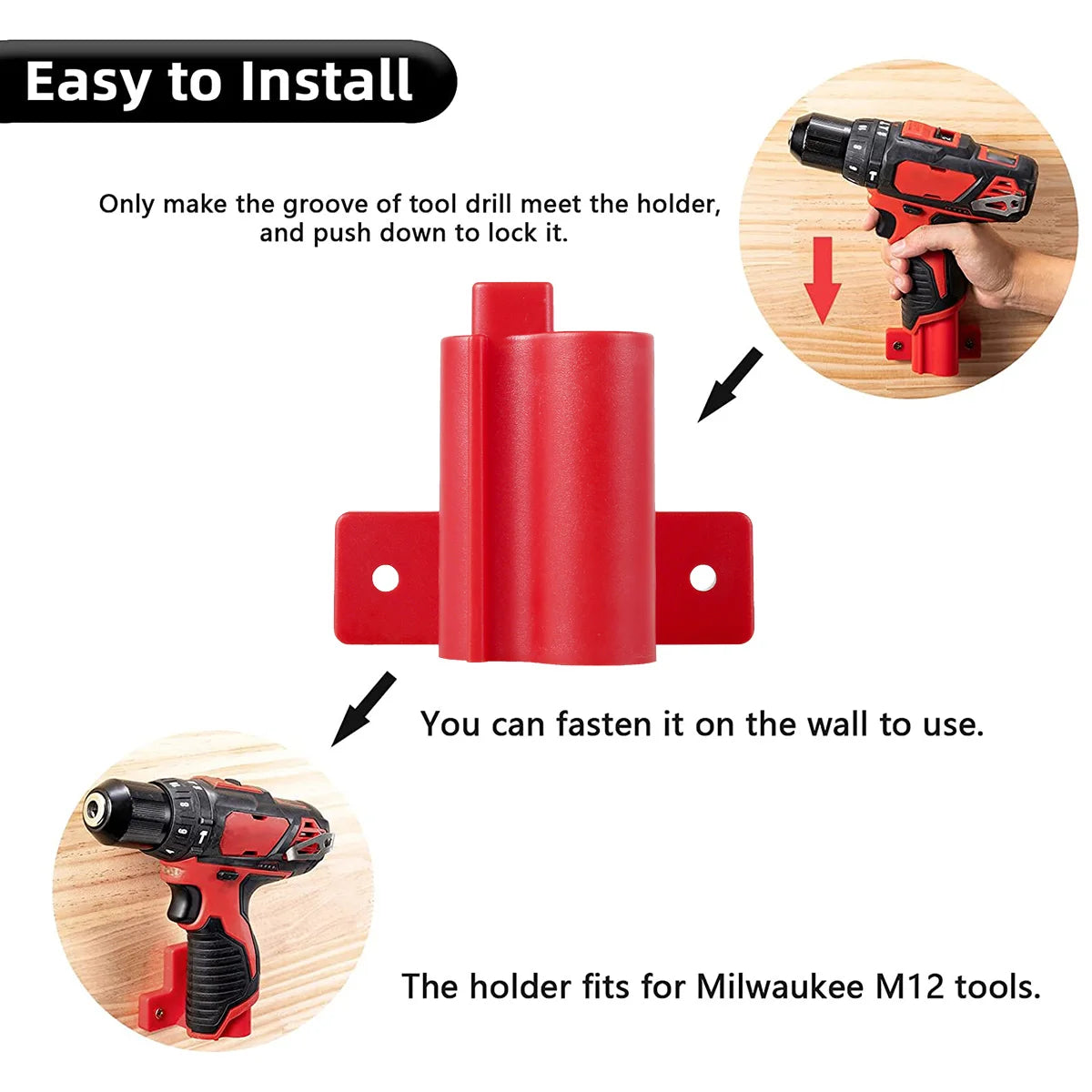 4Pcs Power Tool Holder Plastic Electric Tool Battery Dock Holder Heavy Duty Hanger with Screws for Milwaukee M12 Drill Storage