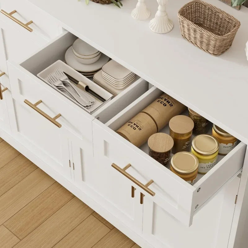 HOSTACK 60" Large Buffet Sideboard with Storage, 36" Tall Kitchen Buffet Storage Cabinet with 4 Drawers, Modern Coffee Bar