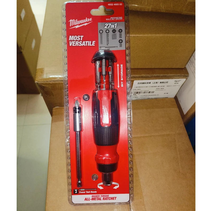 Milwaukee 27-in-1 Ratchet Screwdriver 48-22-2904/4932480583 All-Metal High Torque Multi-Bit with Extension & Storage