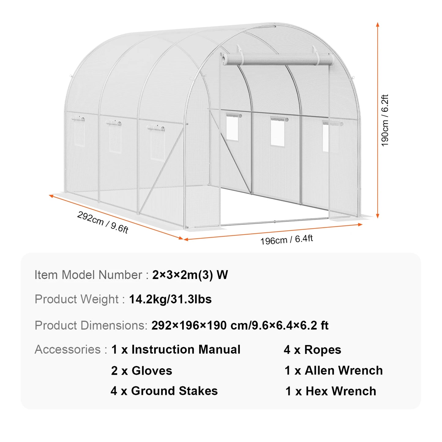 SucceBuy Walk-in Tunnel Greenhouse Hoop House Greenhouse Tunnel Plant Hot House with Steel Frame PE Cover Roll-up Zipper Door
