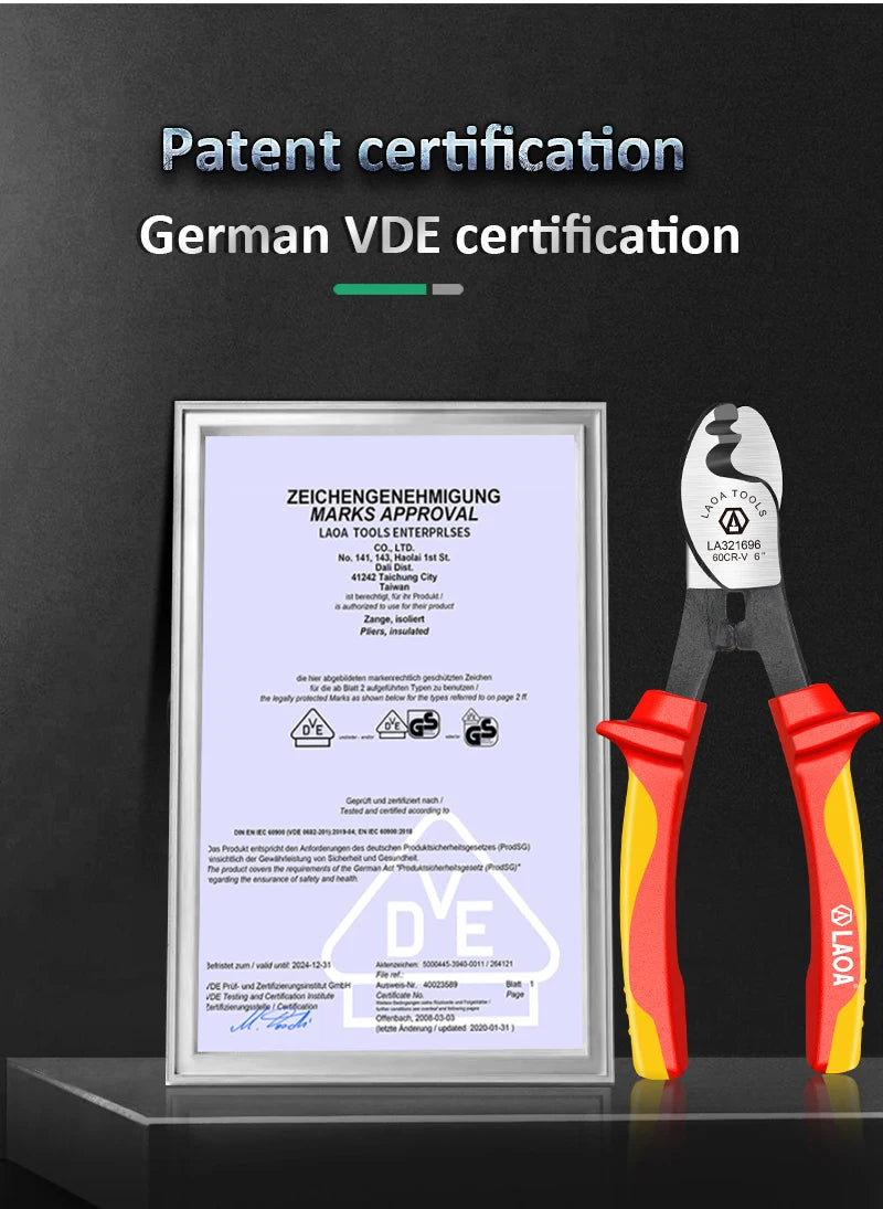 LAOA Insulated Cable Cutter Professional 1000V Wire Stripping Pliers Heavy-Duty Multi-Tool for Electricians High Voltage Safety