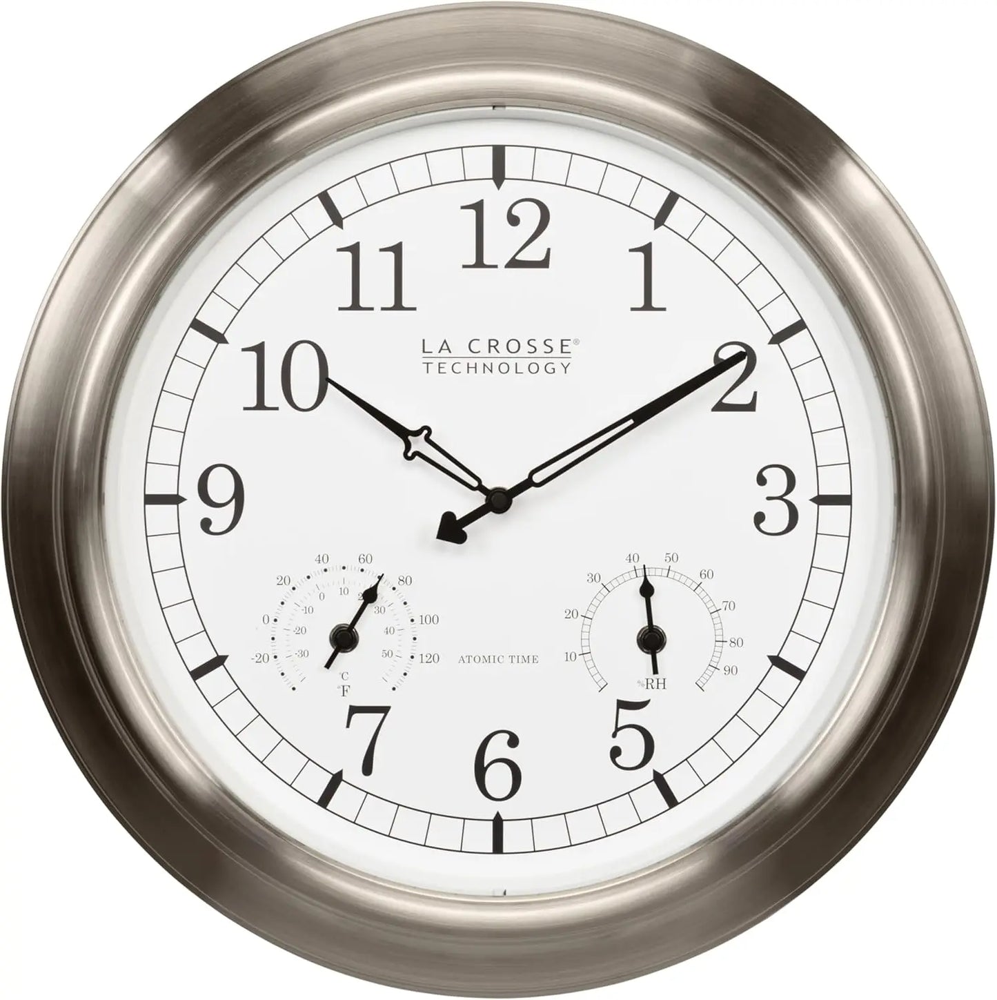 Activity price404-80017-INT 17.9-inch Indoor/Outdoor Classic Stainless Steel Atomic Analog Wall Clock