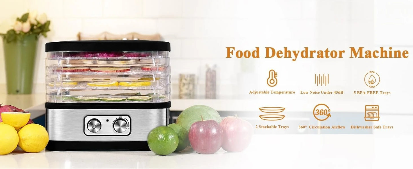 240W Food Dehydrator, Dehydrator for Food and Jerky, Fruits, Herbs, Veggies, 5 BPA-Free Trays Dishwasher Safe