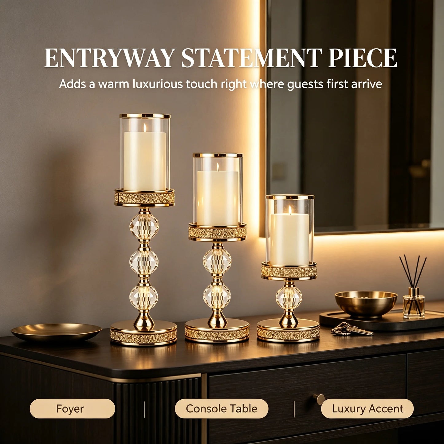 Modern Metal Candlestick Holders With Glass Shield And Beads
