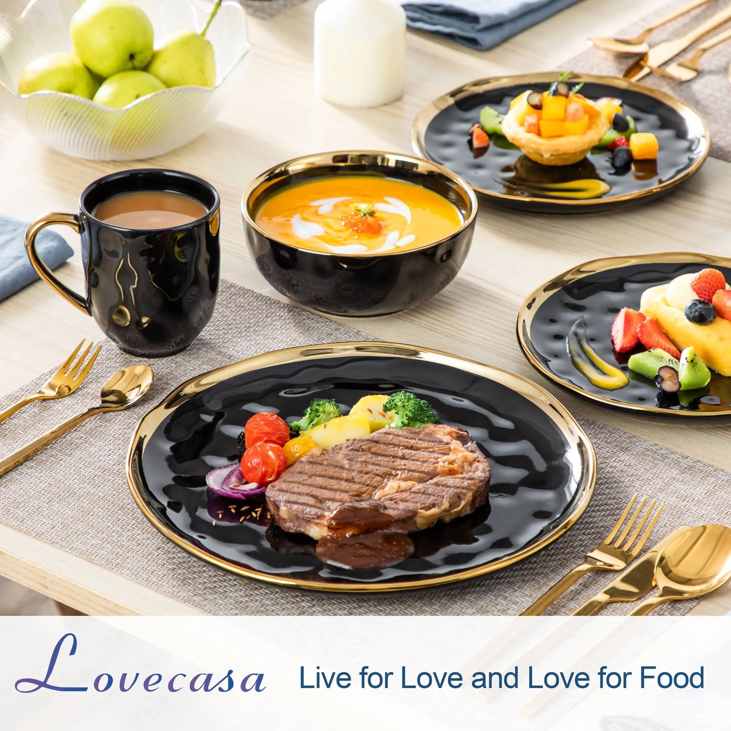 Premium Ceramic Dinnerware Set With Contemporary Decorative Rim Design