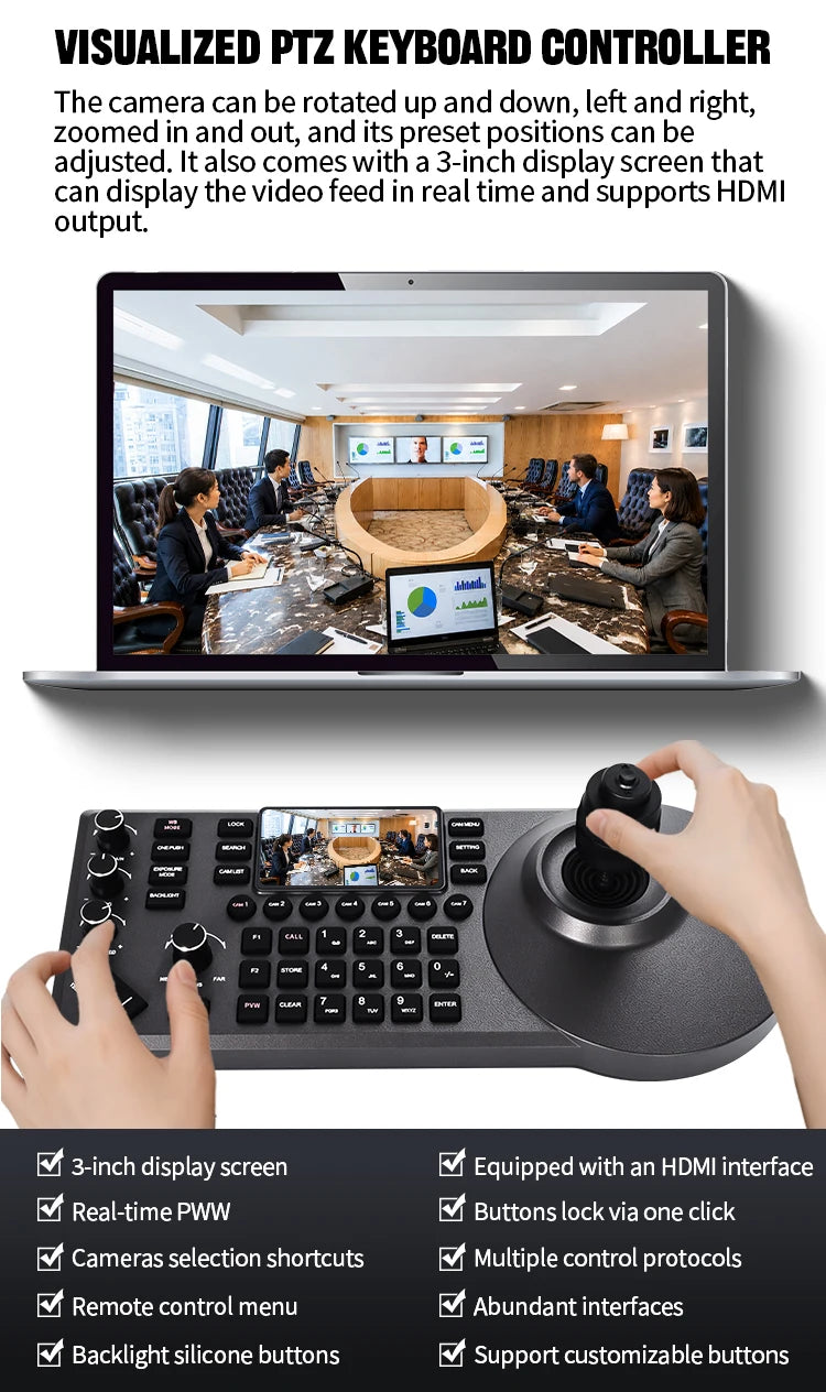 4K NDI PTZ Camera 1-10pcs 20X Zoom Video Conference Camera for Church Business Meeting Optional 1 Controller Keyboard Kit