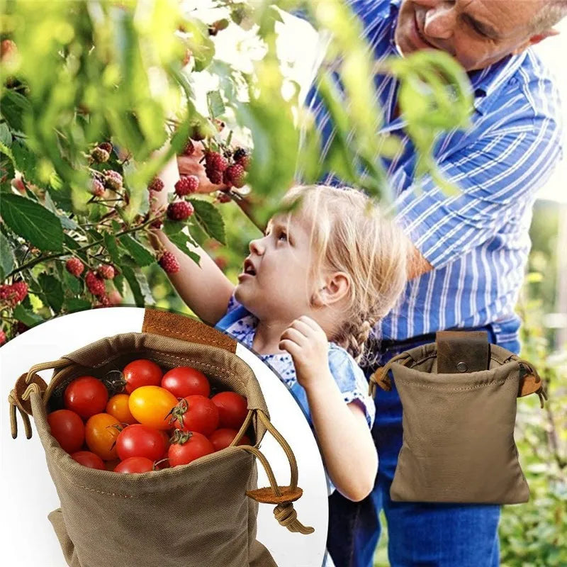 Outdoor Case Bag Camping Leather Bushcraft Bag Vegetable Harvest Garden Fruit Picking Waist Tools Storage Hanging Pouch
