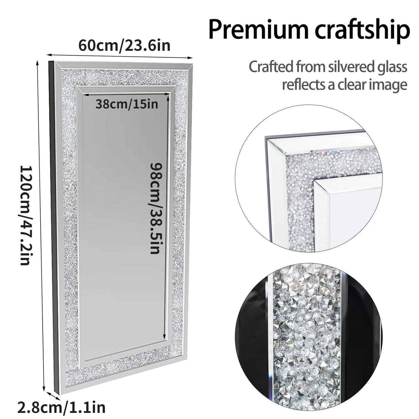 XXXL Large Charming Diamond Decorative Wall Mirror Crushed Crystal
