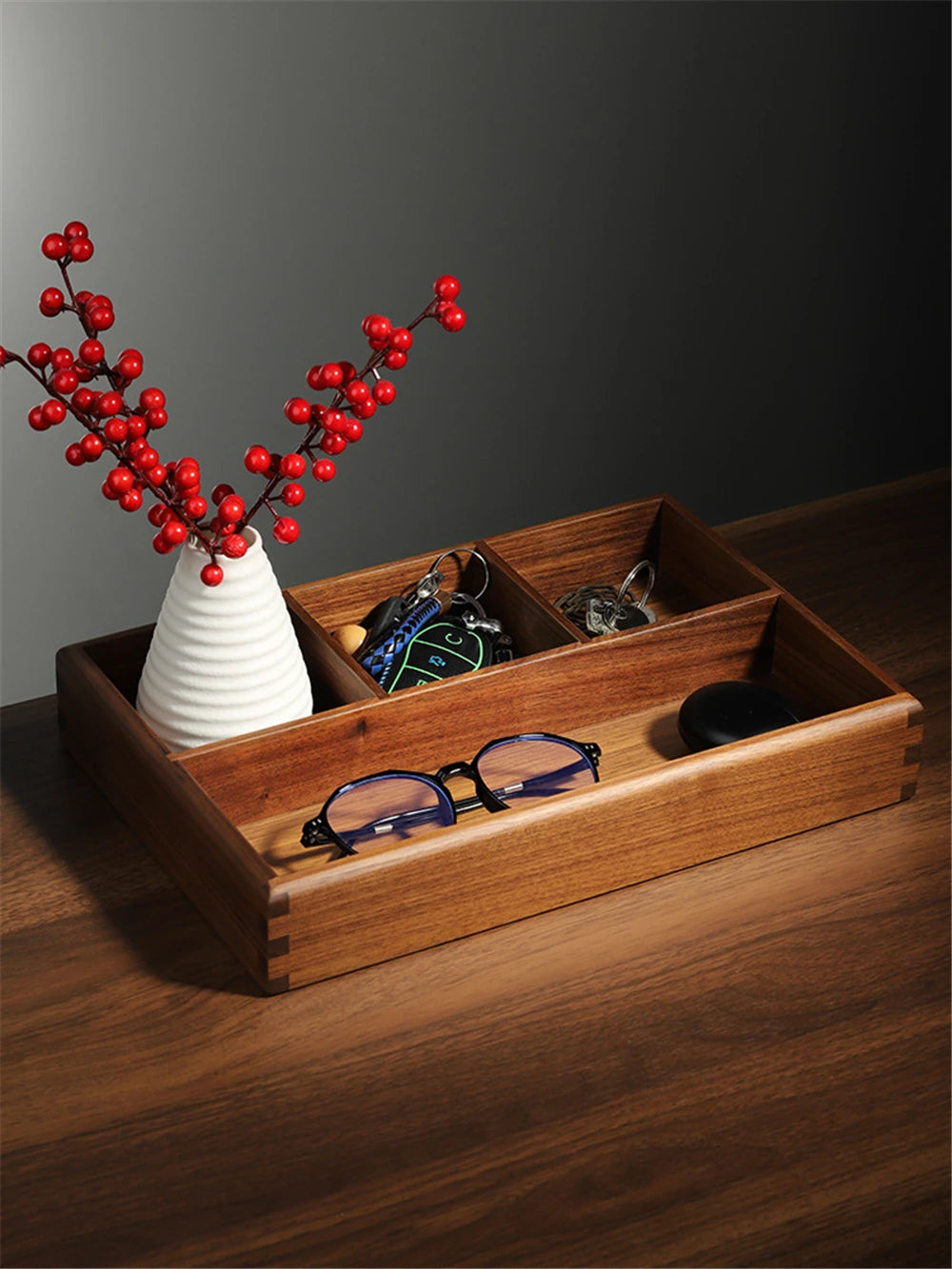 Black Walnut Wood Storage Box Chinese Tea Table Living Room Office Desktop Key Jewelry Solid Wood Tea Set Storage Box