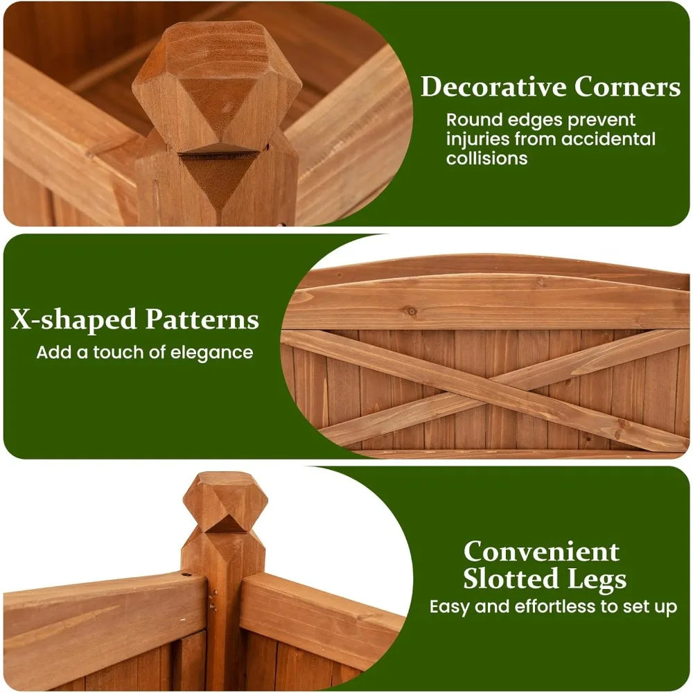 Wooden Raised Garden Bed Elevated Planter Box with Drainage Holes for Outdoor Flowers Vegetables Fruits Patio Yard