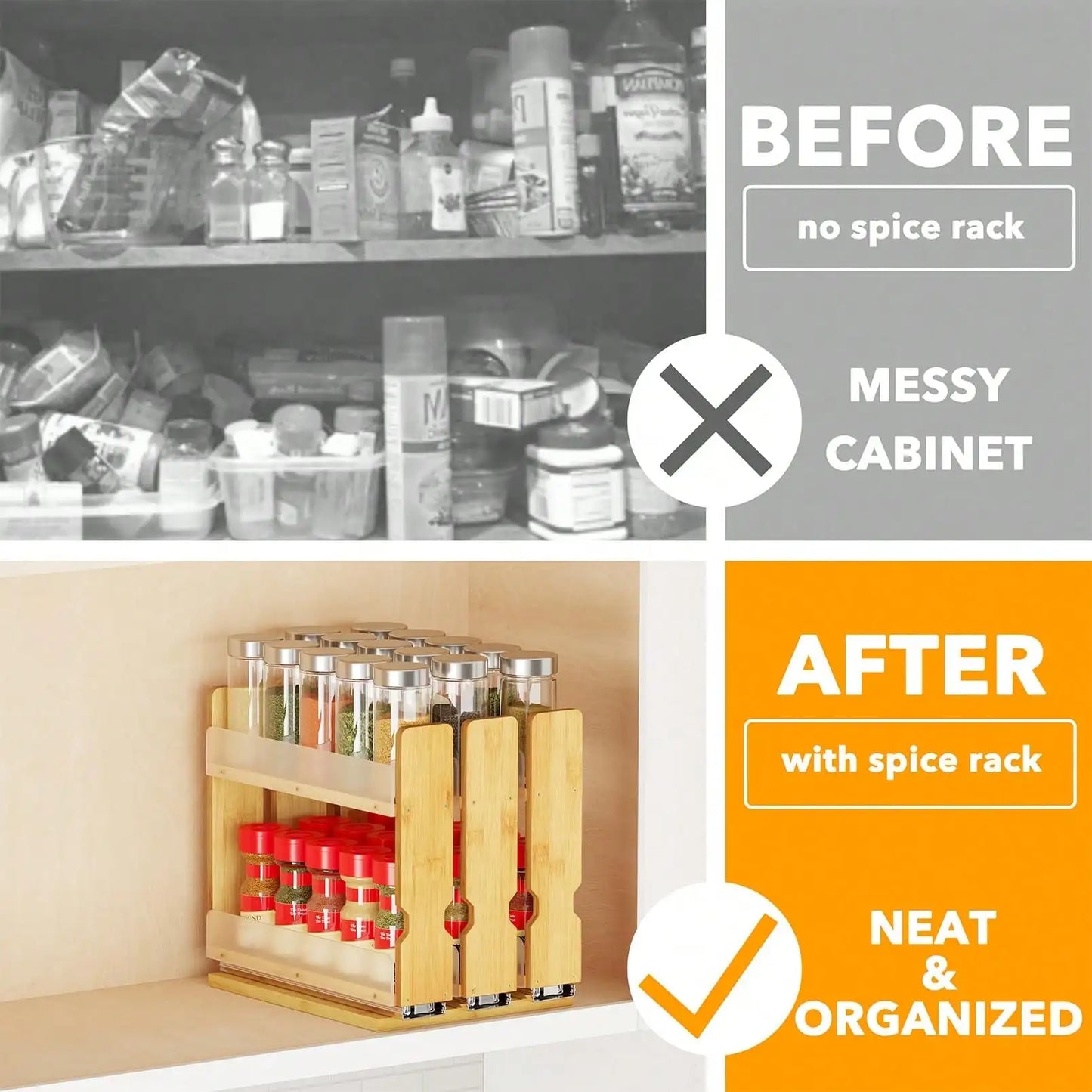 Pull Out Spice Rack Organizer For Cabinet Natural Bamboo Wooden 2 Tier Slide Out Spice Shelf Heavy Duty Sliding Seasoning Jar Holder Rack For Kitchen Cabinet Pantry Countertop Organization Housewarming Gift