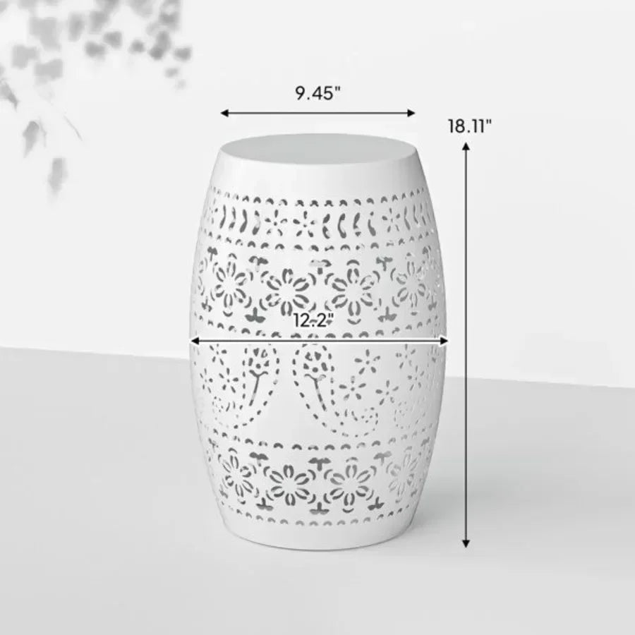 9.4 Steel Patio End Table Round Hollow Drum Side Table Accent Table for Indoor and Outdoor White