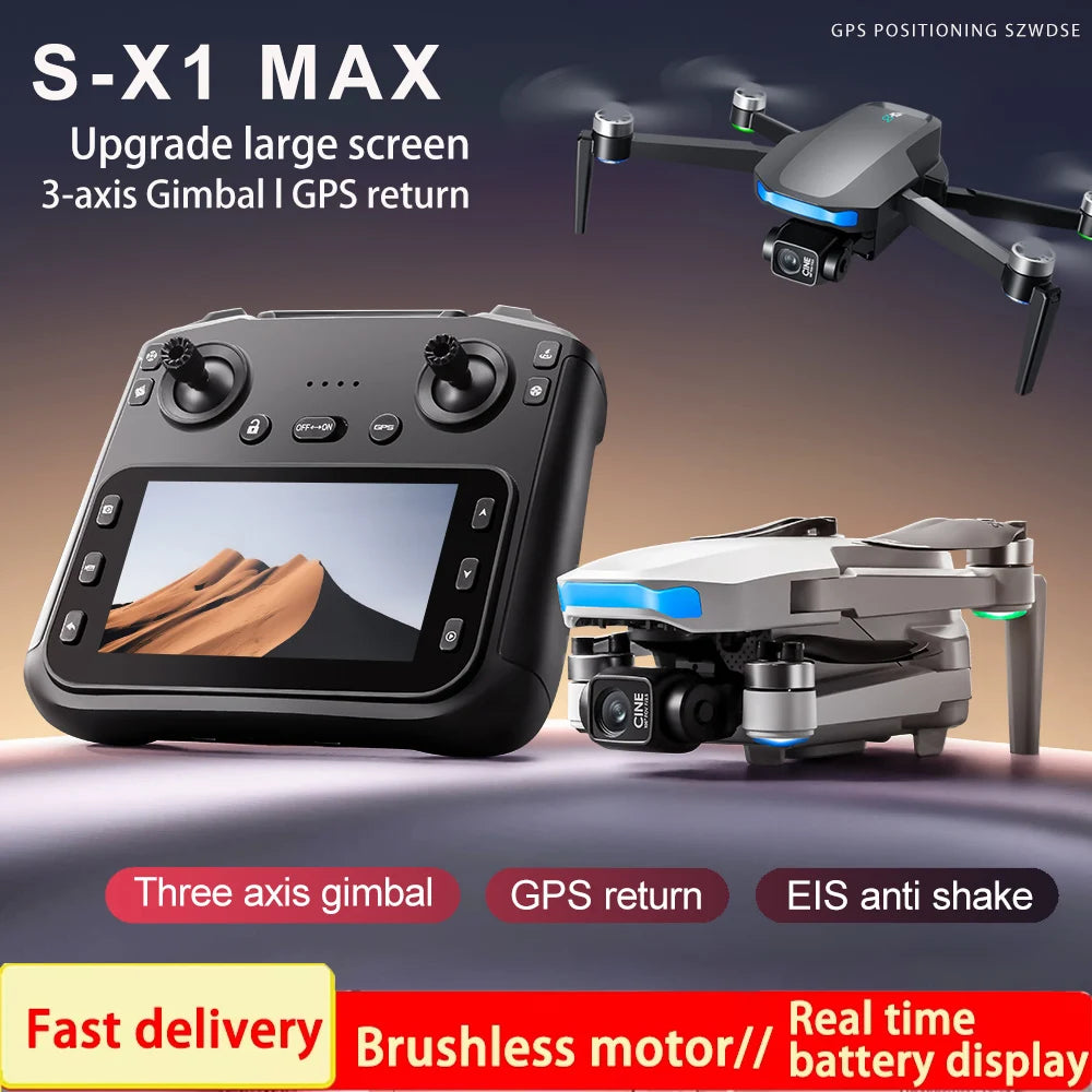 S-X1 MAX GPS Drone Professional 4K Camera 3-axis Gimbal Aerial FPV Brushless Security Drone with Large Screen Control Quadcopter